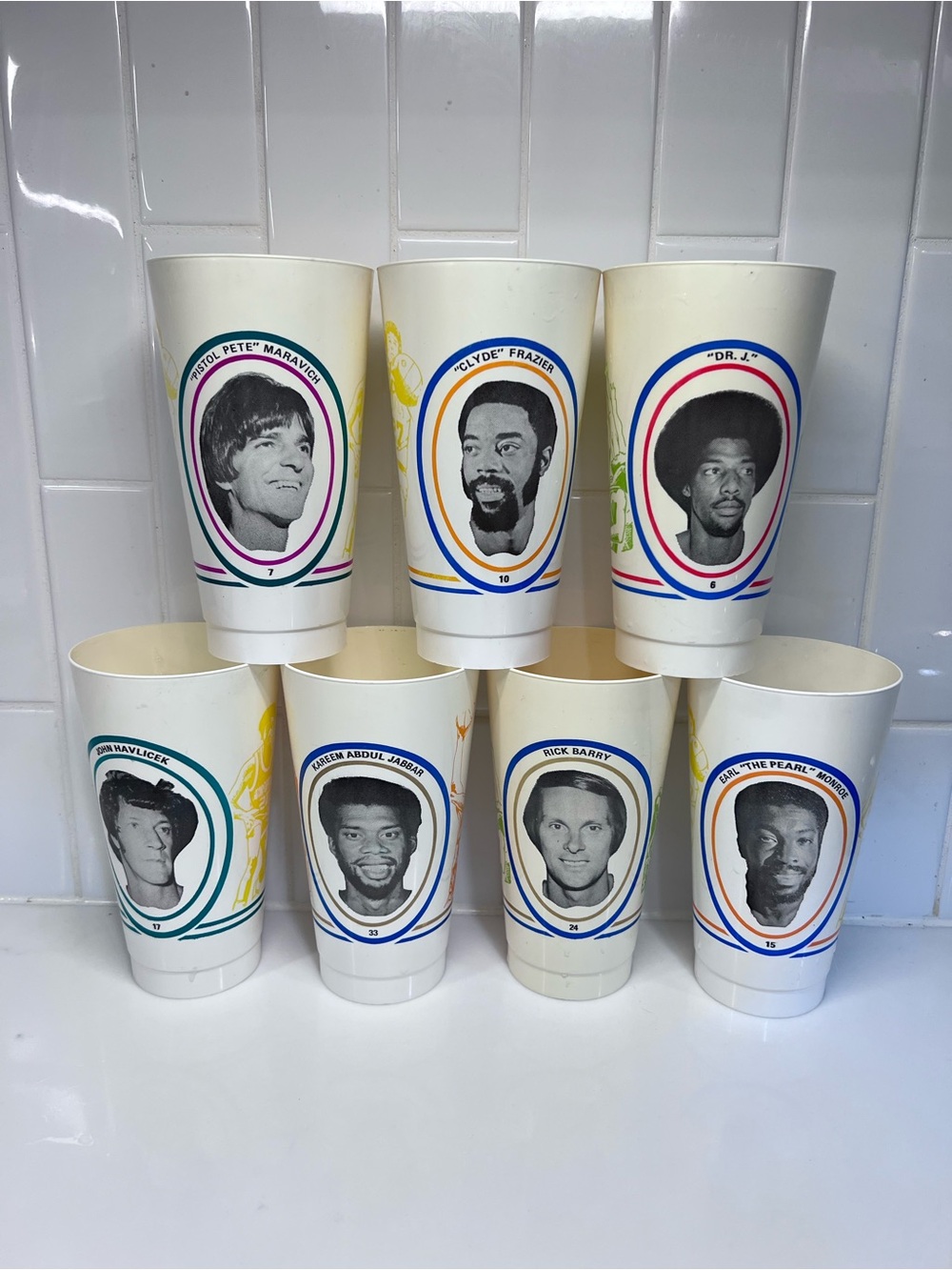 Vintage 7-Eleven Slurpee NBA  Basketball Collector Cup Set Of 7 Dr J  Jabbar +